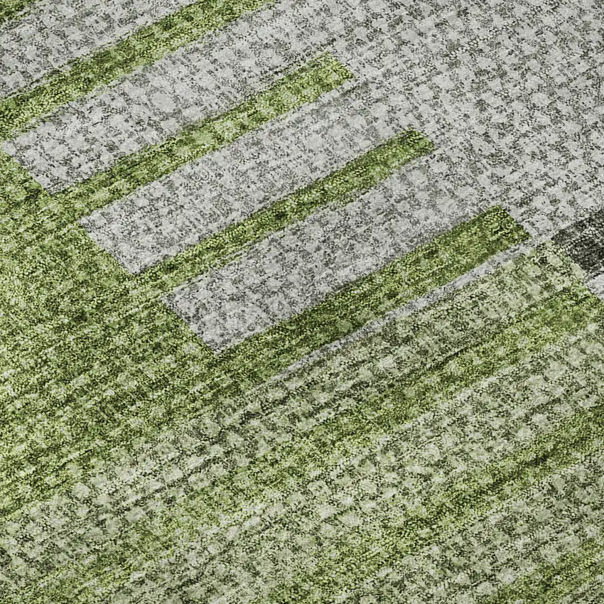 Green Ivory And Gray Striped Washable Area Rug With UV Protection Photo 9