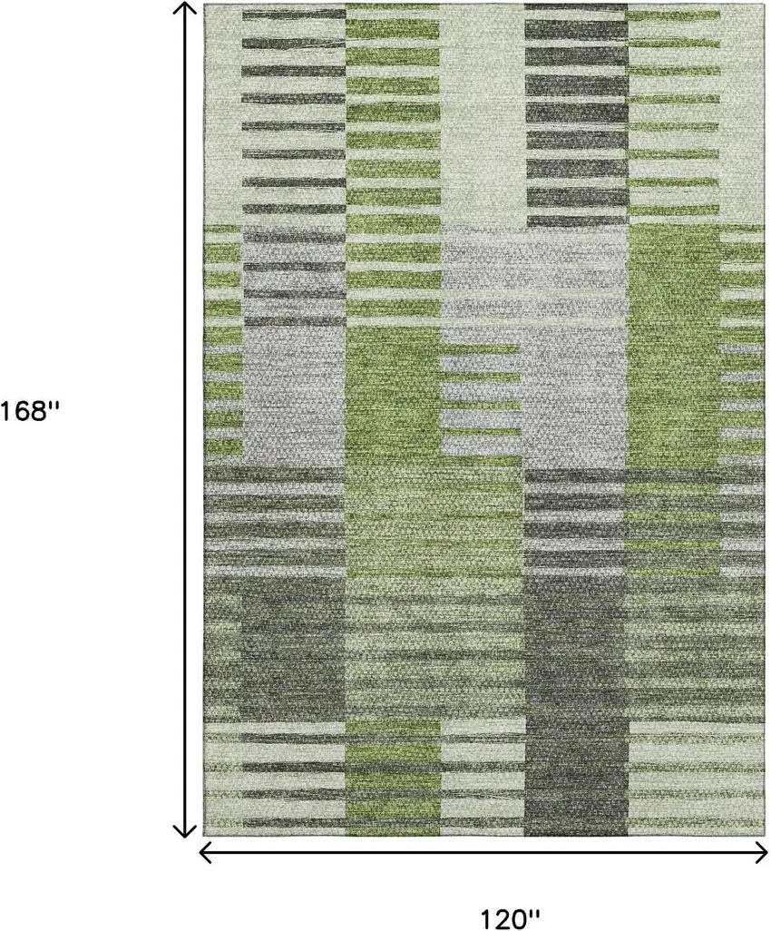Green Ivory And Gray Striped Washable Area Rug With UV Protection Photo 3