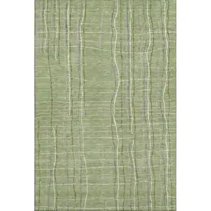 Photo of Green Ivory And Gray Striped Washable Area Rug With UV Protection