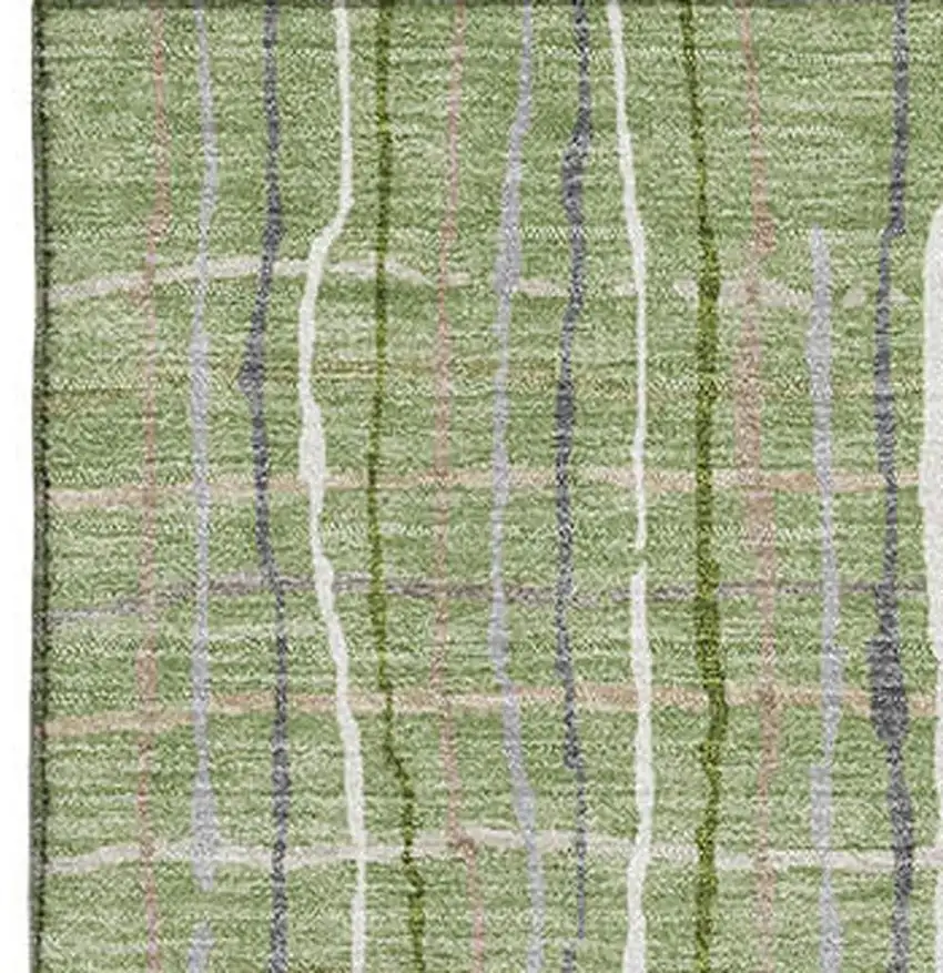 Green Ivory And Gray Striped Washable Area Rug With UV Protection Photo 3