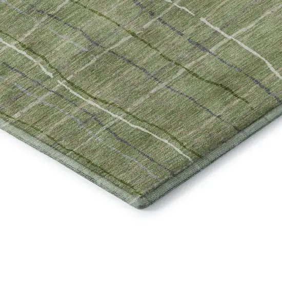 Green Ivory And Gray Striped Washable Area Rug With UV Protection Photo 6