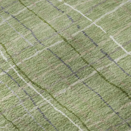 Green Ivory And Gray Striped Washable Area Rug With UV Protection Photo 8