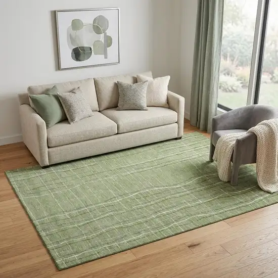 Green Ivory And Gray Striped Washable Area Rug With UV Protection Photo 1