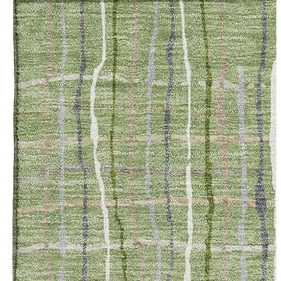 Green Ivory And Gray Striped Washable Area Rug With UV Protection Photo 2