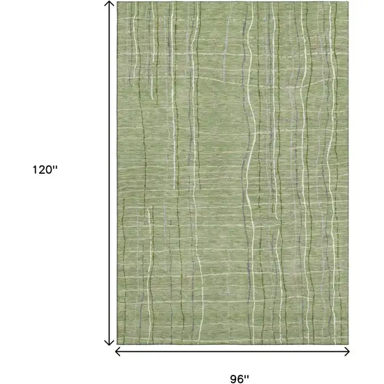 Green Ivory And Gray Striped Washable Area Rug With UV Protection Photo 9