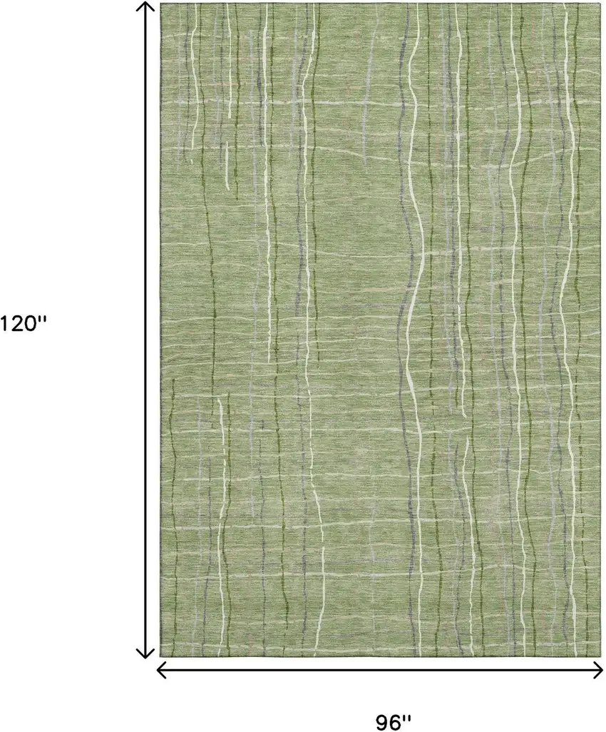 Green Ivory And Gray Striped Washable Area Rug With UV Protection Photo 9