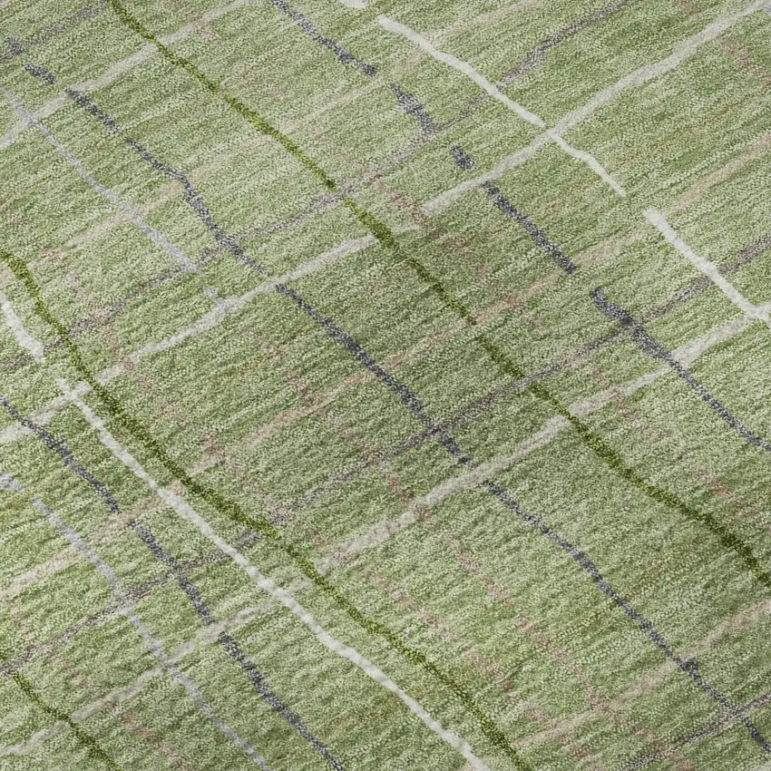 Green Ivory And Gray Striped Washable Area Rug With UV Protection Photo 9