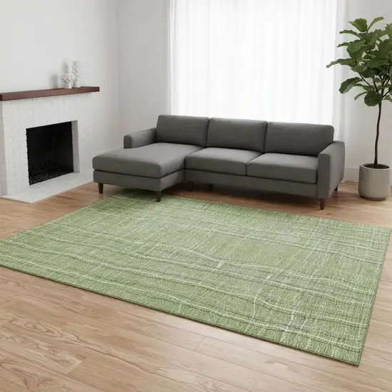 Green Ivory And Gray Striped Washable Area Rug With UV Protection Photo 2