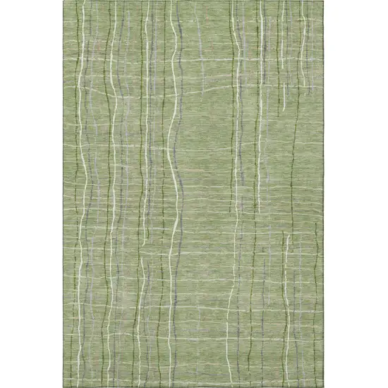 Green Ivory And Gray Striped Washable Area Rug With UV Protection Photo 3