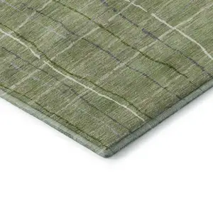 Photo of Green Ivory And Gray Striped Washable Area Rug With UV Protection