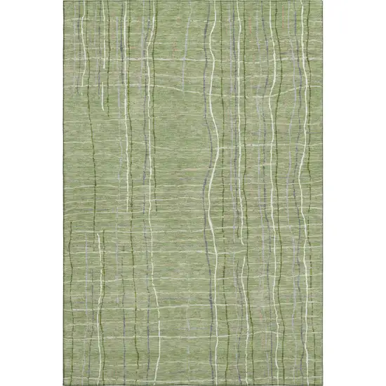 Green Ivory And Gray Striped Washable Area Rug With UV Protection Photo 1