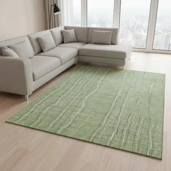 Green Ivory And Gray Striped Washable Area Rug With UV Protection Photo 2
