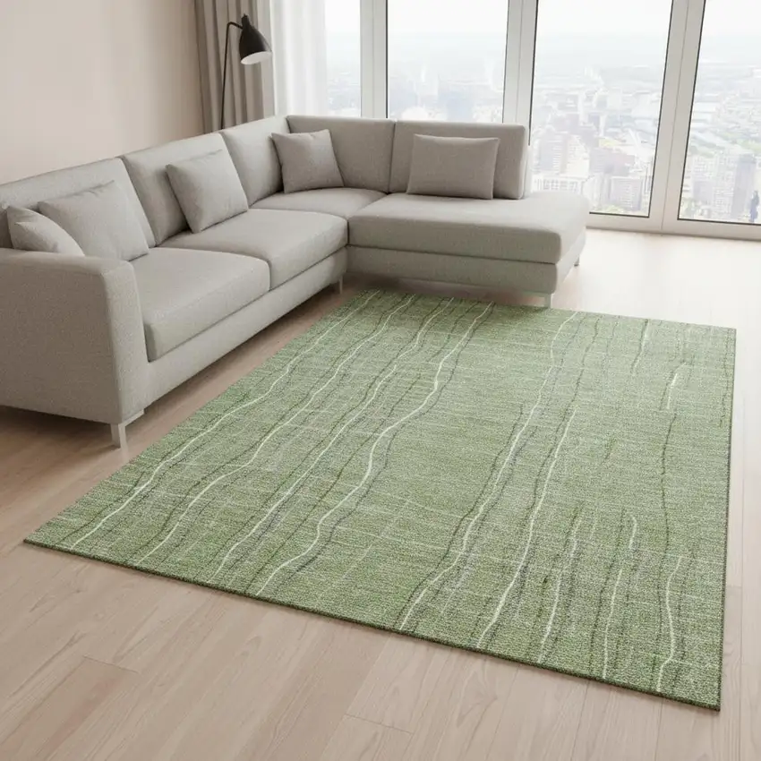 Green Ivory And Gray Striped Washable Area Rug With UV Protection Photo 2