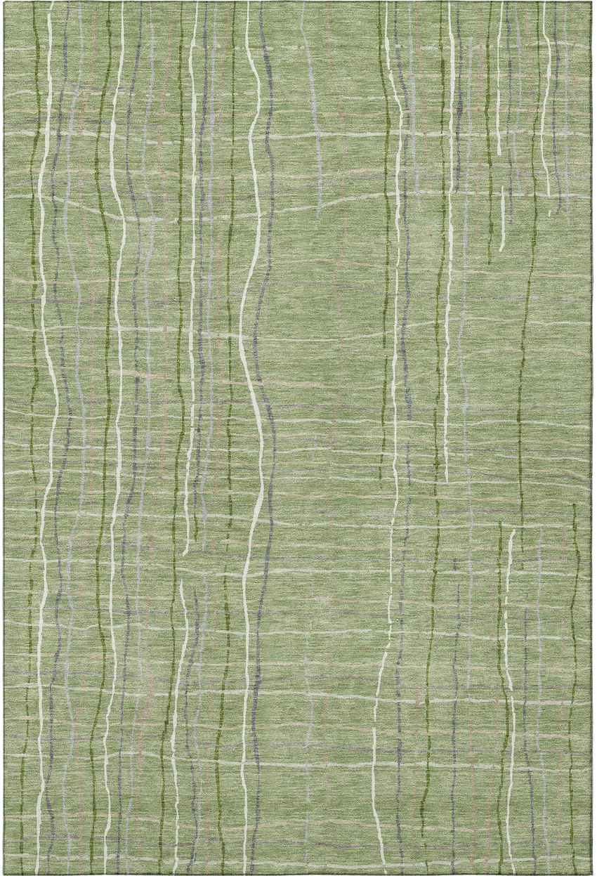 Green Ivory And Gray Striped Washable Area Rug With UV Protection Photo 3