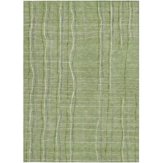Green Ivory And Gray Striped Washable Indoor Outdoor Area Rug Photo 6