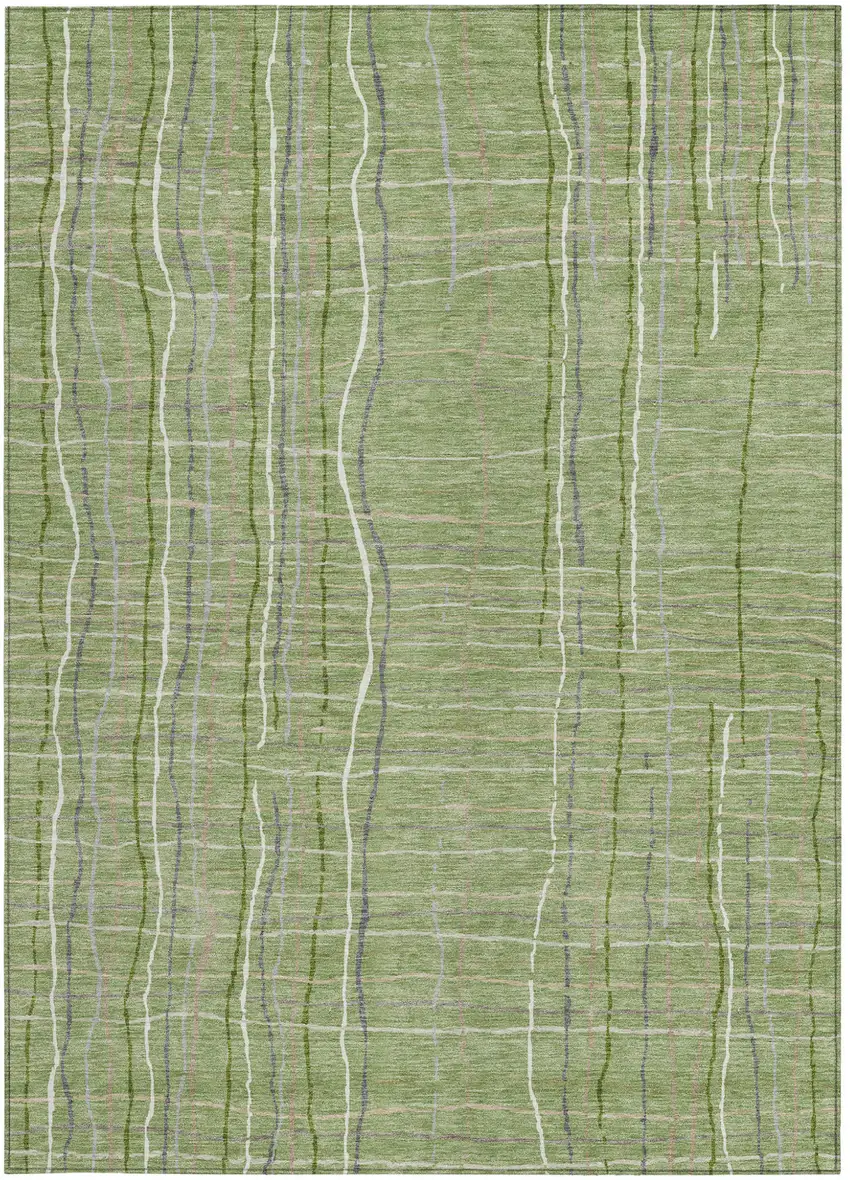 Green Ivory And Gray Striped Washable Indoor Outdoor Area Rug Photo 6