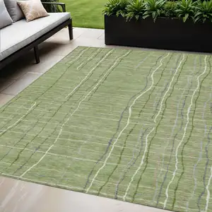 Photo of Green Ivory And Gray Striped Washable Indoor Outdoor Area Rug