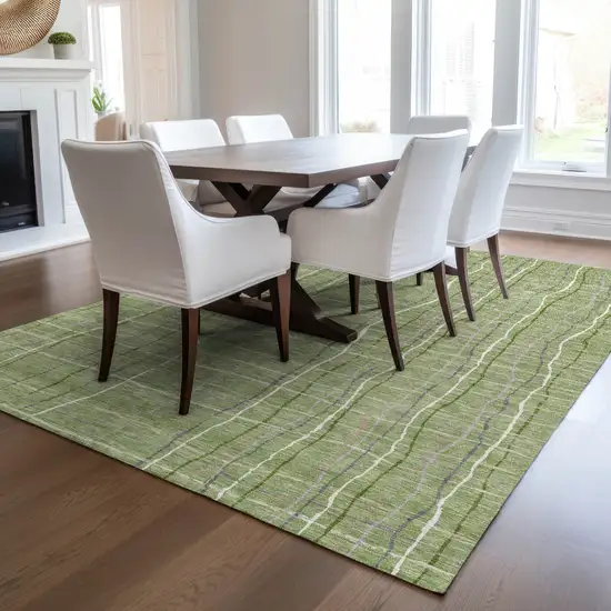 Green Ivory And Gray Striped Washable Indoor Outdoor Area Rug Photo 9