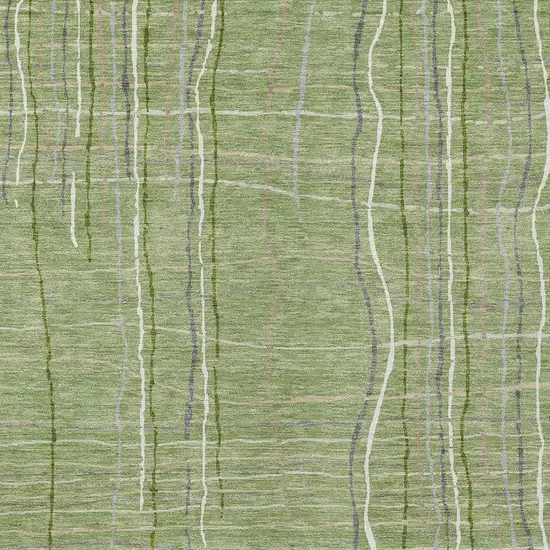 Green Ivory And Gray Striped Washable Indoor Outdoor Area Rug Photo 5