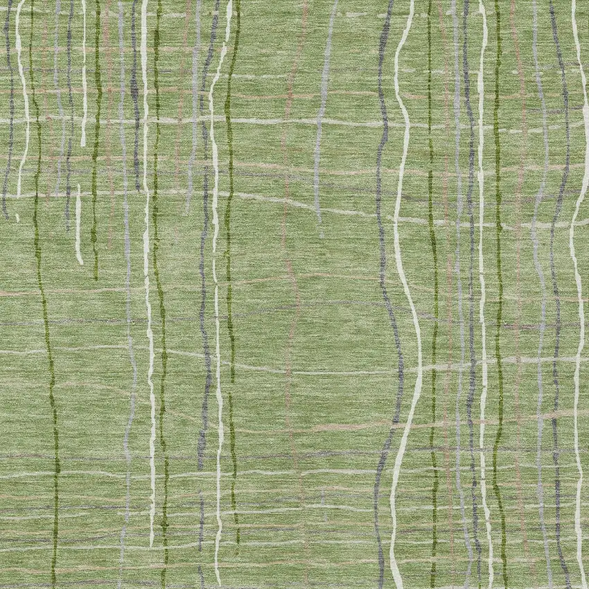 Green Ivory And Gray Striped Washable Indoor Outdoor Area Rug Photo 5