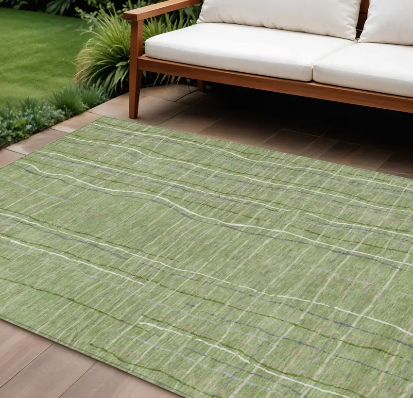 Green Ivory And Gray Striped Washable Indoor Outdoor Area Rug Photo 1