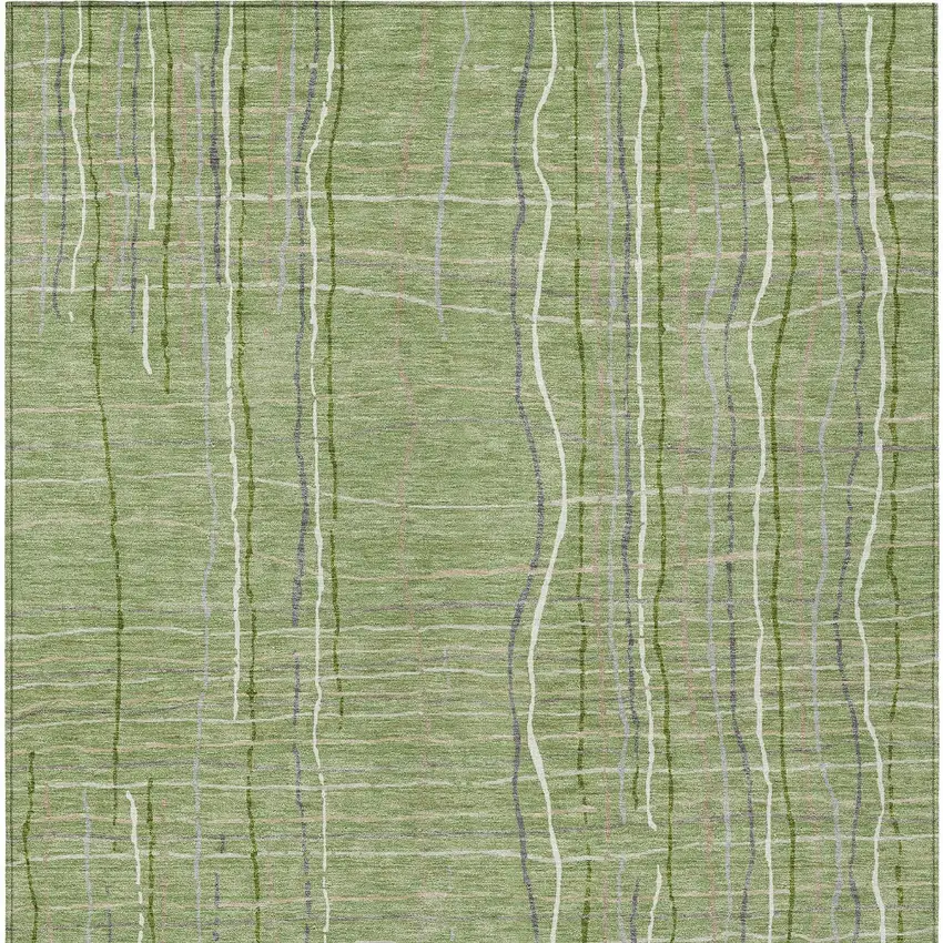 Green Ivory And Gray Striped Washable Indoor Outdoor Area Rug Photo 6