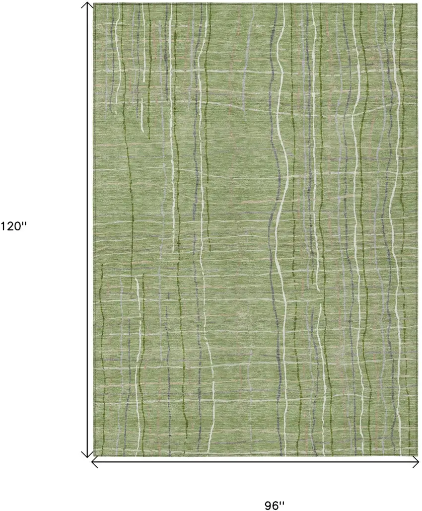 Green Ivory And Gray Striped Washable Indoor Outdoor Area Rug Photo 3