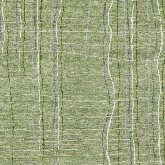 Green Ivory And Gray Striped Washable Indoor Outdoor Area Rug Photo 5