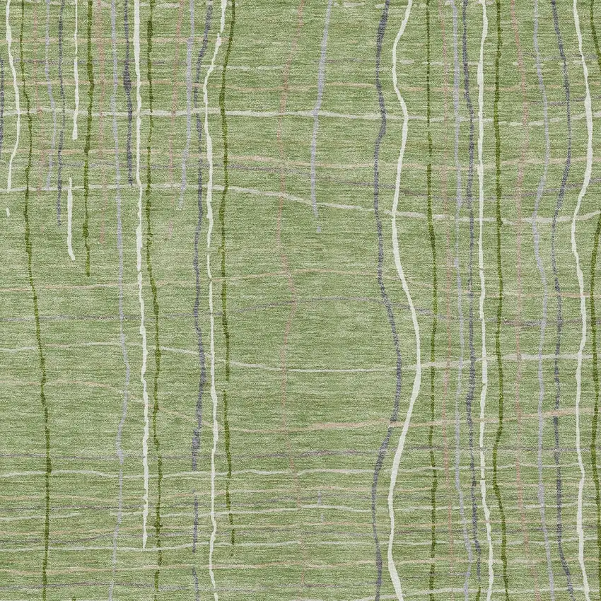 Green Ivory And Gray Striped Washable Indoor Outdoor Area Rug Photo 5