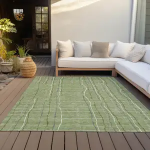 Photo of Green Ivory And Gray Striped Washable Indoor Outdoor Area Rug