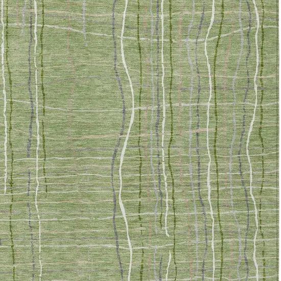 Green Ivory And Gray Striped Washable Indoor Outdoor Area Rug Photo 5