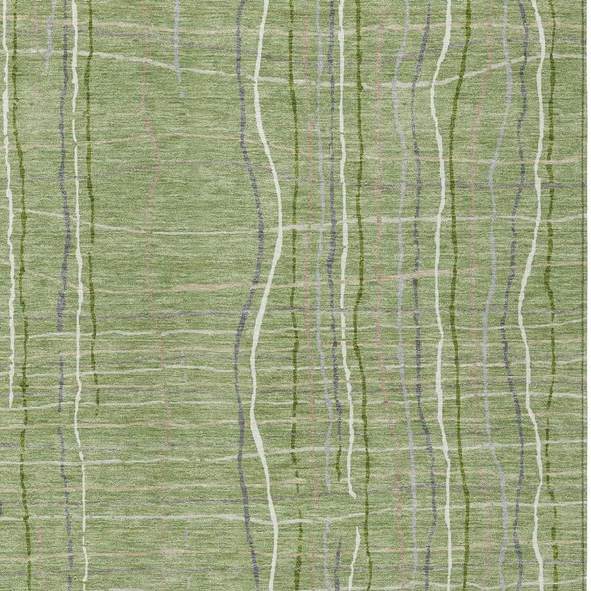 Green Ivory And Gray Striped Washable Indoor Outdoor Area Rug Photo 5