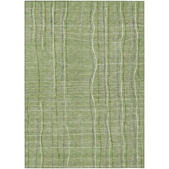 Green Ivory And Gray Striped Washable Indoor Outdoor Area Rug Photo 2