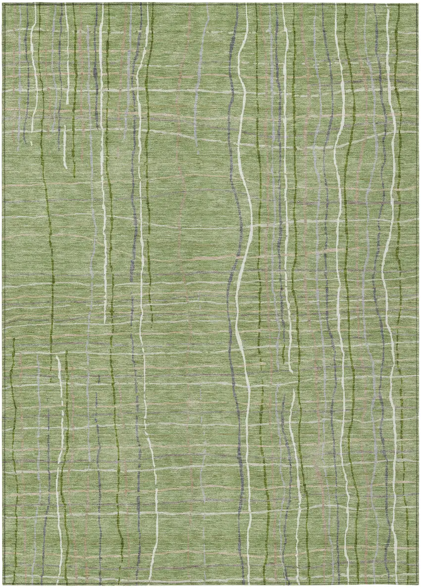 Green Ivory And Gray Striped Washable Indoor Outdoor Area Rug Photo 2