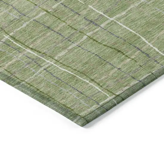 Green Ivory And Gray Striped Washable Indoor Outdoor Area Rug Photo 4