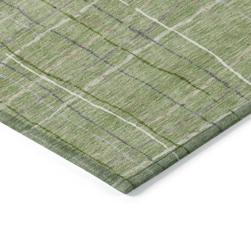 Green Ivory And Gray Striped Washable Indoor Outdoor Area Rug Photo 4