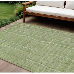 Photo of Green Ivory And Gray Striped Washable Indoor Outdoor Area Rug