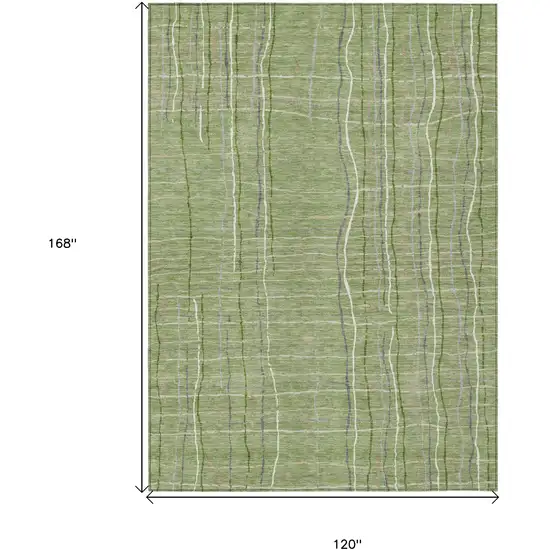 Green Ivory And Gray Striped Washable Indoor Outdoor Area Rug Photo 3