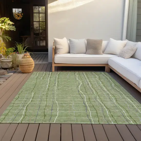 Green Ivory And Gray Striped Washable Indoor Outdoor Area Rug Photo 8