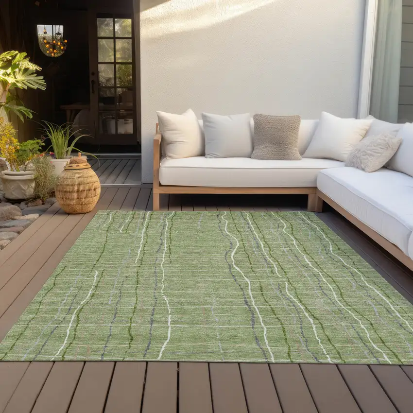 Green Ivory And Gray Striped Washable Indoor Outdoor Area Rug Photo 8