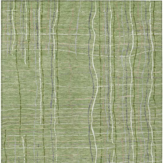 Green Ivory And Gray Striped Washable Indoor Outdoor Area Rug Photo 6