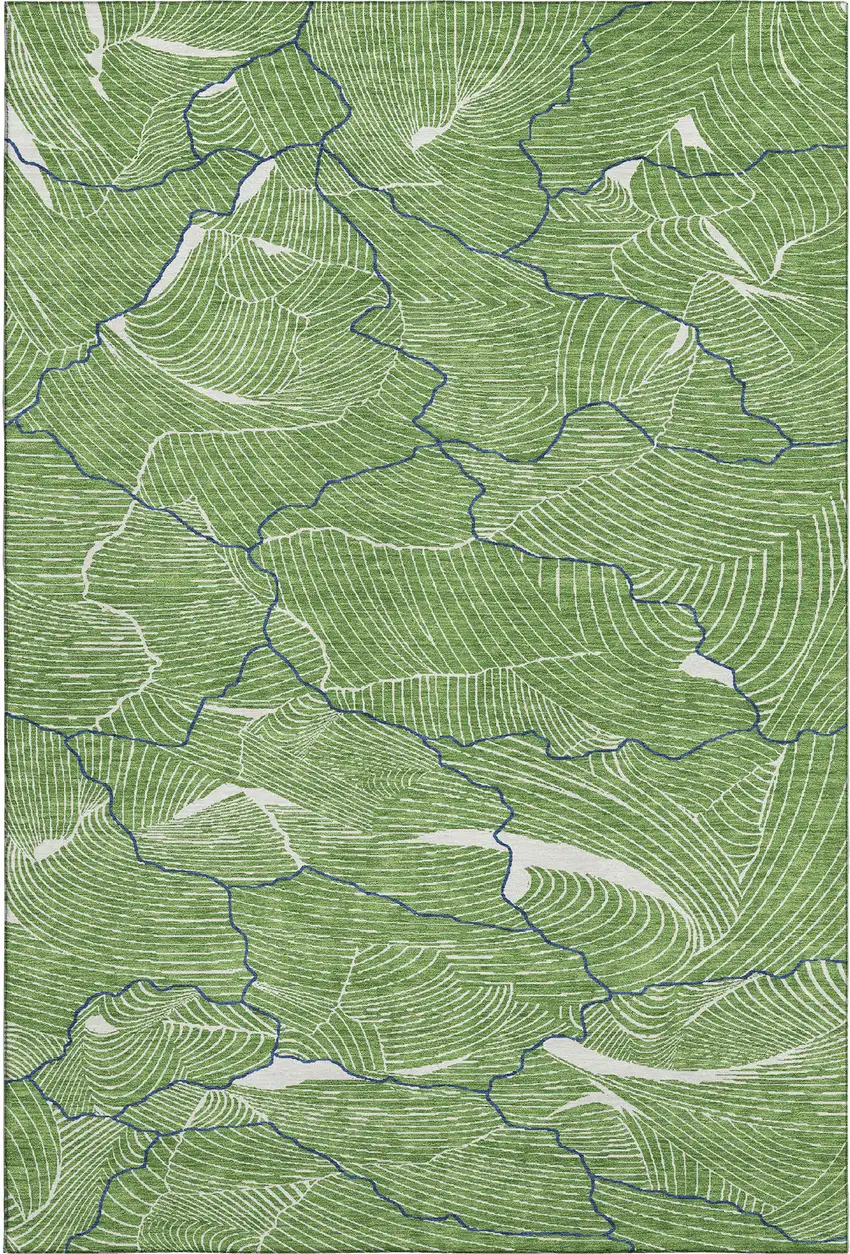 Green Ivory And Navy Blue Abstract Washable Area Rug With UV Protection Photo 1