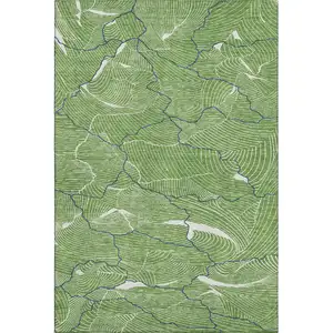 Photo of Green Ivory And Navy Blue Abstract Washable Area Rug With UV Protection