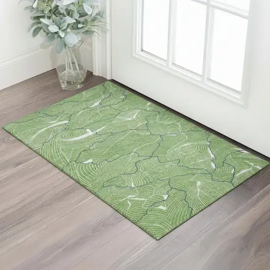 Green Ivory And Navy Blue Abstract Washable Area Rug With UV Protection Photo 2