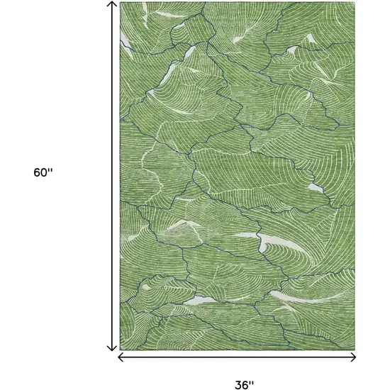 Green Ivory And Navy Blue Abstract Washable Area Rug With UV Protection Photo 9