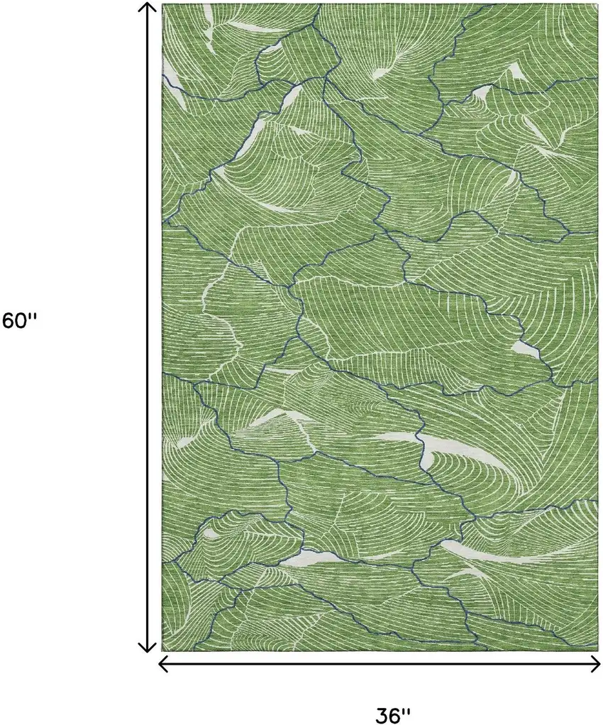 Green Ivory And Navy Blue Abstract Washable Area Rug With UV Protection Photo 9