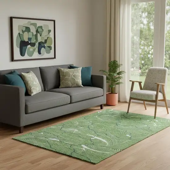 Green Ivory And Navy Blue Abstract Washable Area Rug With UV Protection Photo 2