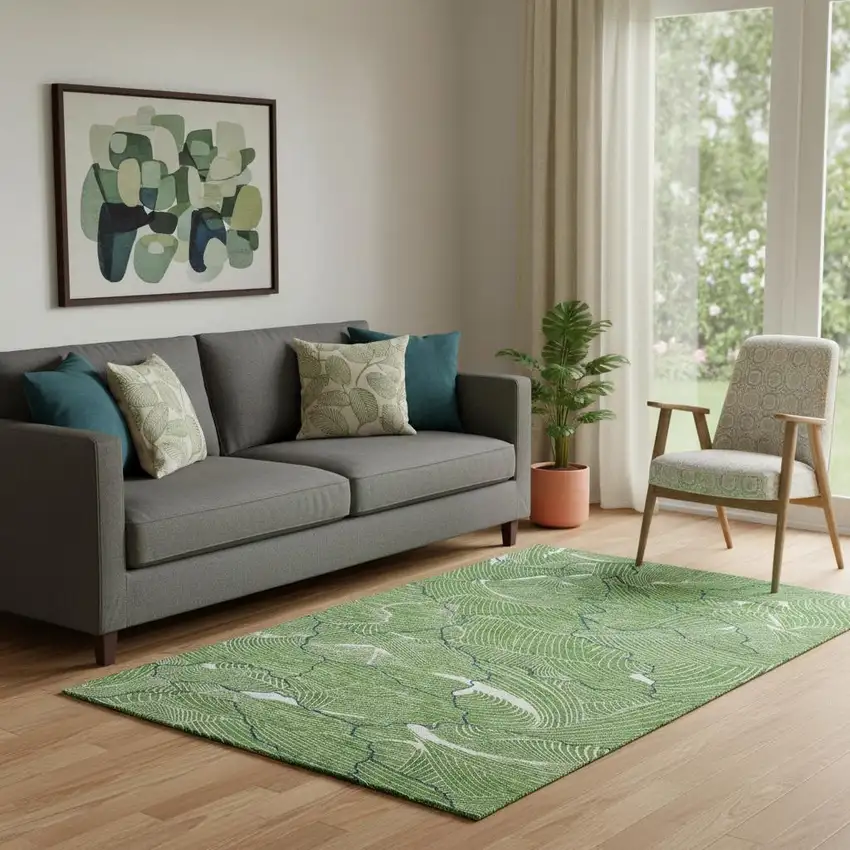 Green Ivory And Navy Blue Abstract Washable Area Rug With UV Protection Photo 2