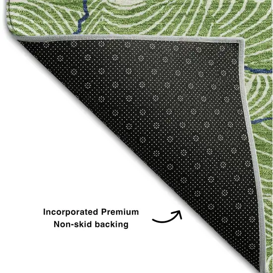 Green Ivory And Navy Blue Abstract Washable Area Rug With UV Protection Photo 6