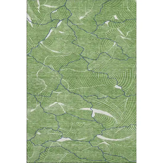 Green Ivory And Navy Blue Abstract Washable Area Rug With UV Protection Photo 1